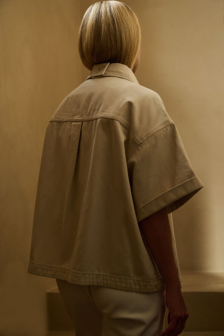 Yaya Denim Twill Short Sleeve Jacket Desert Beige Denim