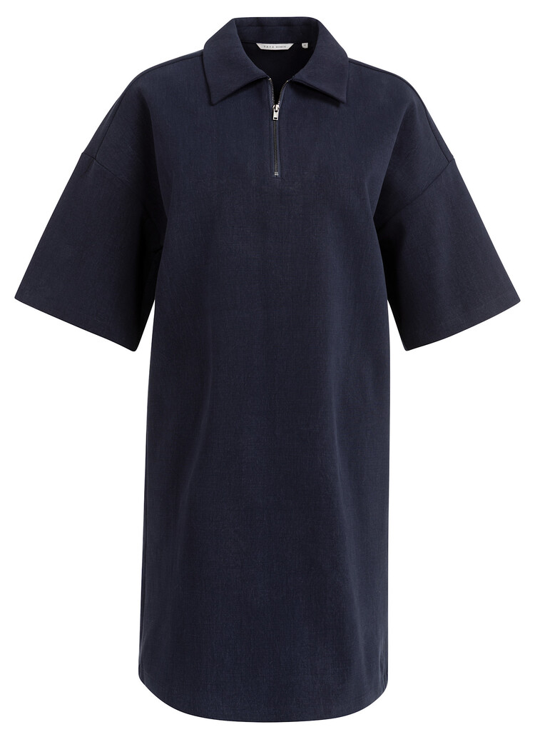 Yaya Half Zip Short Sleeve Polo Dress Navy Blazer Blue