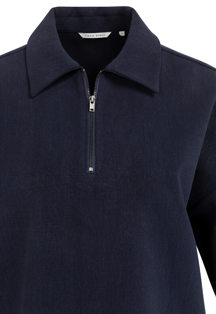 Yaya Half Zip Short Sleeve Polo Dress Navy Blazer Blue