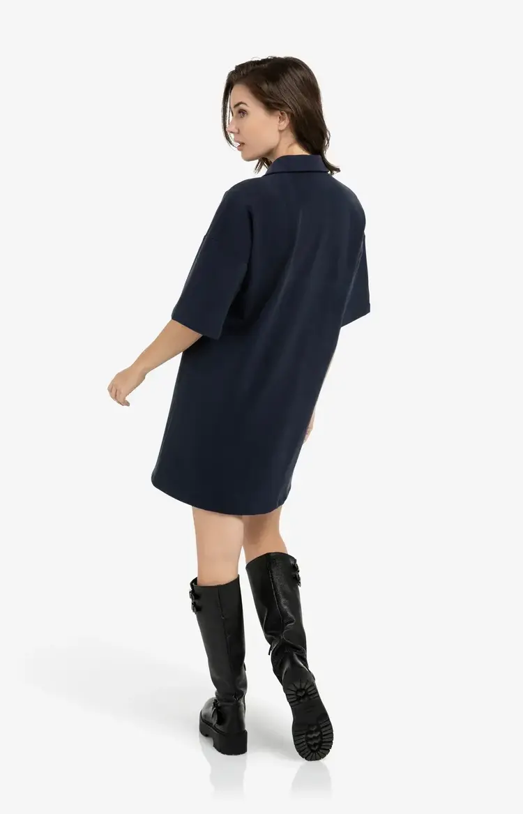Yaya Half Zip Short Sleeve Polo Dress Navy Blazer Blue