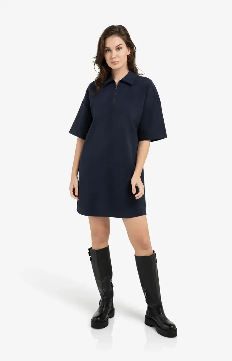 Yaya Half Zip Short Sleeve Polo Dress Navy Blazer Blue