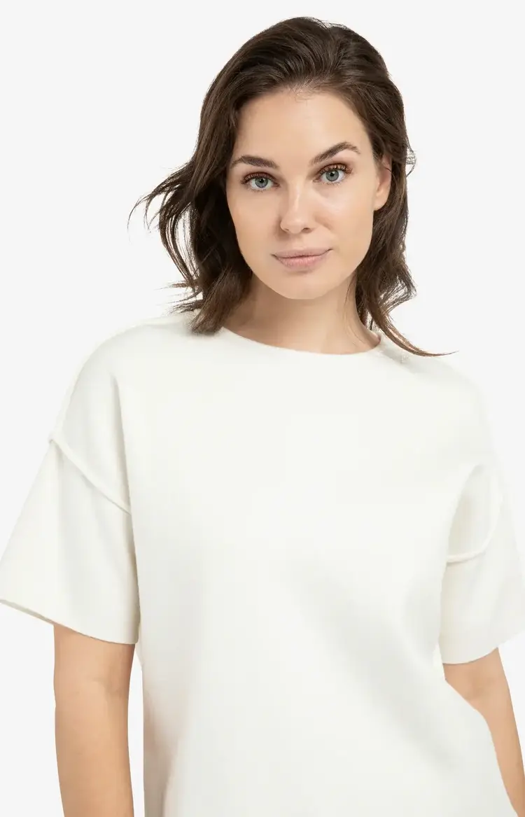 Yaya Sweater with Seams Short Sleeve Ecru