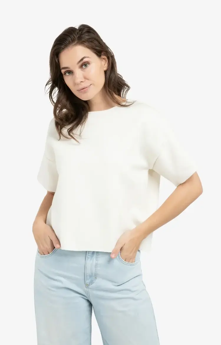 Yaya Sweater with Seams Short Sleeve Ecru