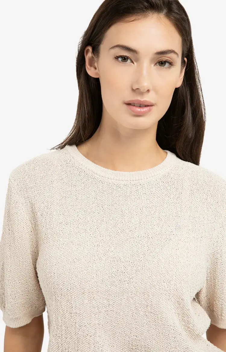 Yaya Textured Sweater Short Sleeve Desert Beige Dessin