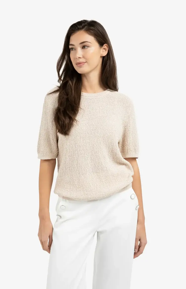 Yaya Textured Sweater Short Sleeve Desert Beige Dessin