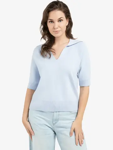 Yaya Short Sleeve Sweater with Collar Ice Blue