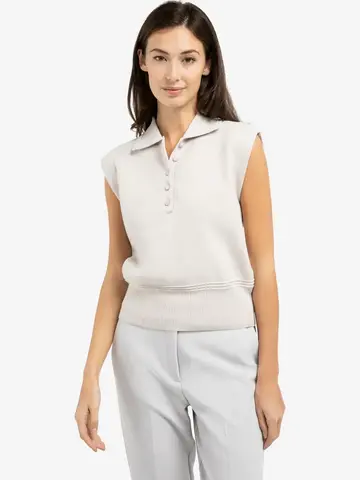 Yaya Sleeveless Sweater with Collar Temple Gray