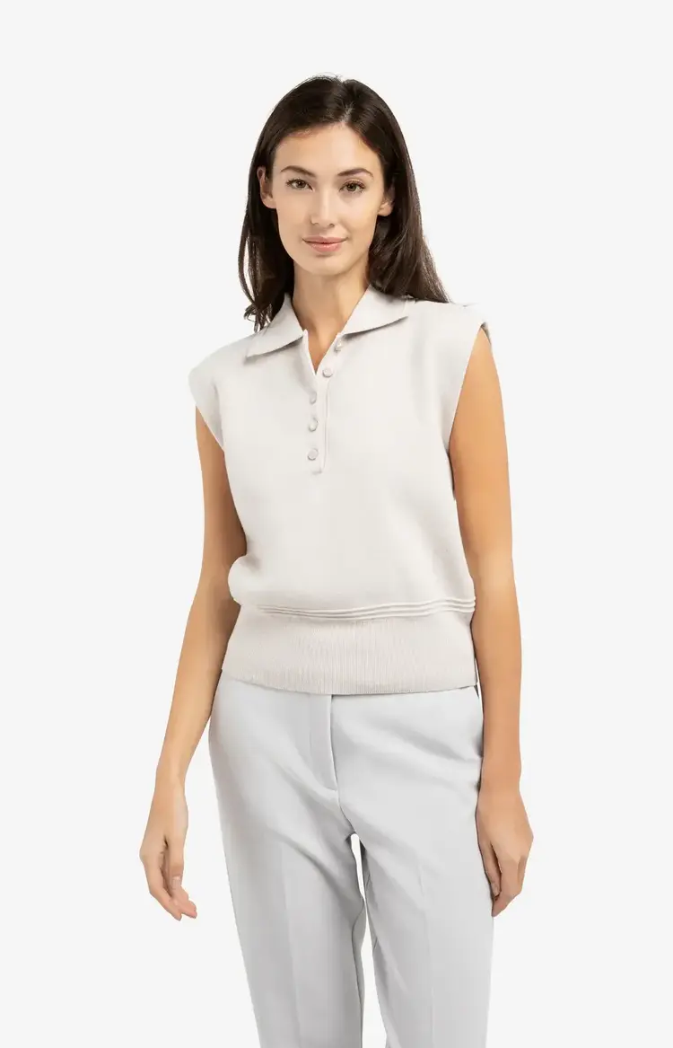 Yaya Sleeveless Sweater with Collar Temple Gray