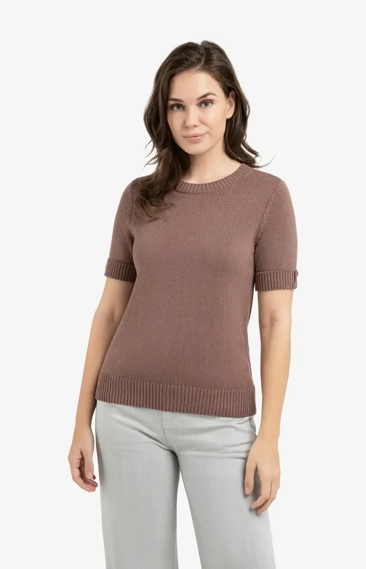 Yaya Knitted Sweater Roll Up Short Sleeve Deep Taupe Brown