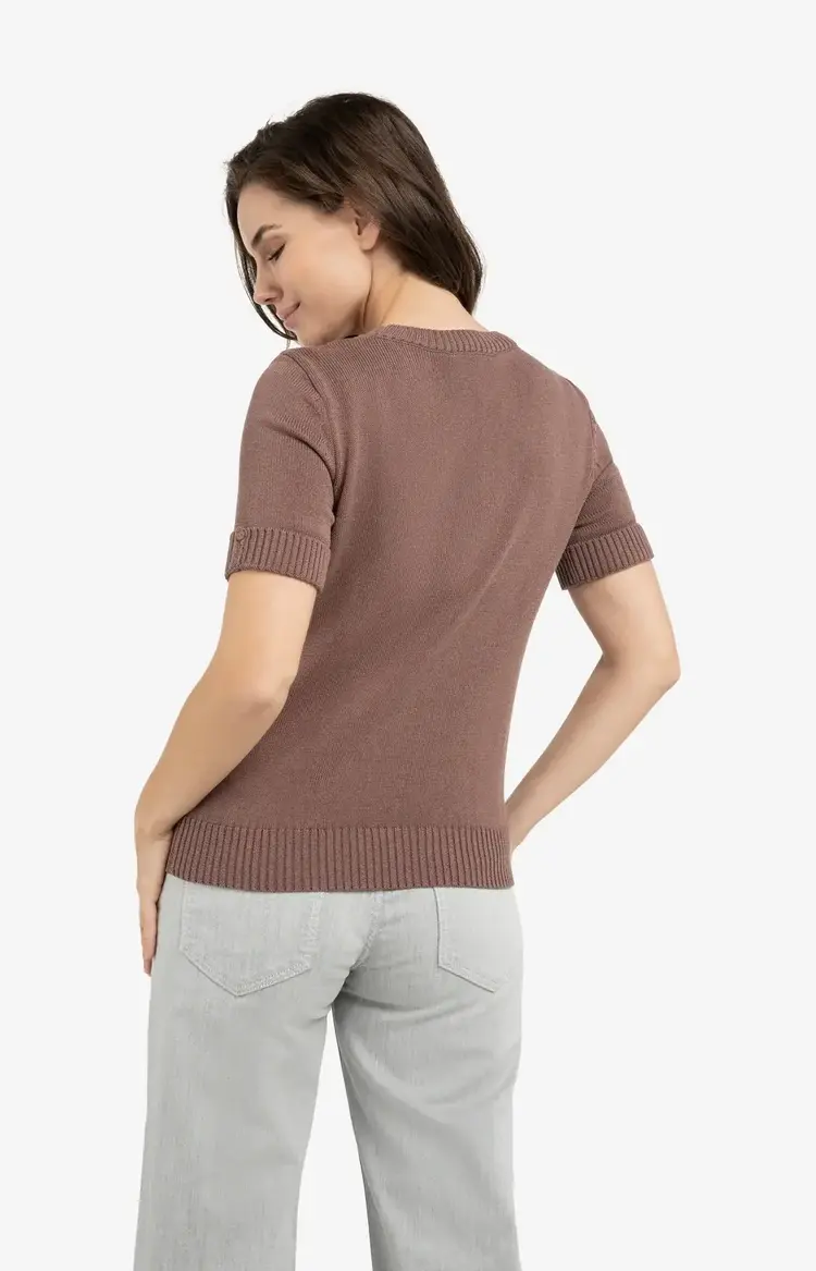 Yaya Knitted Sweater Roll Up Short Sleeve Deep Taupe Brown
