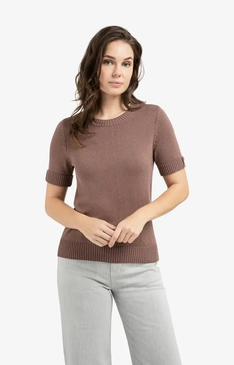 Yaya Knitted Sweater Roll Up Short Sleeve Deep Taupe Brown