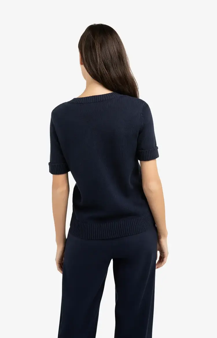 Yaya Knitted Sweater Roll Up Short Sleeve Navy Blazer Blue