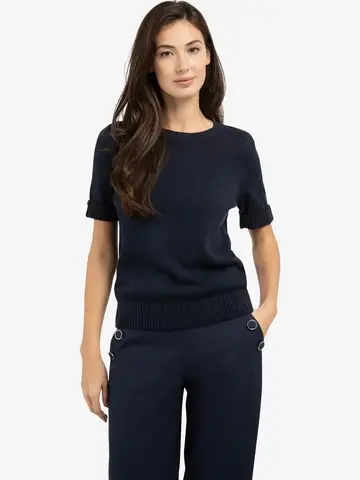 Yaya Knitted Sweater Roll Up Short Sleeve Navy Blazer Blue