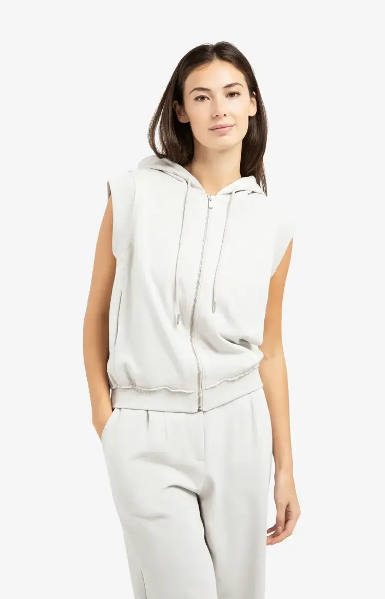 Yaya Sleeveless Hoodie with Cords Temple Gray