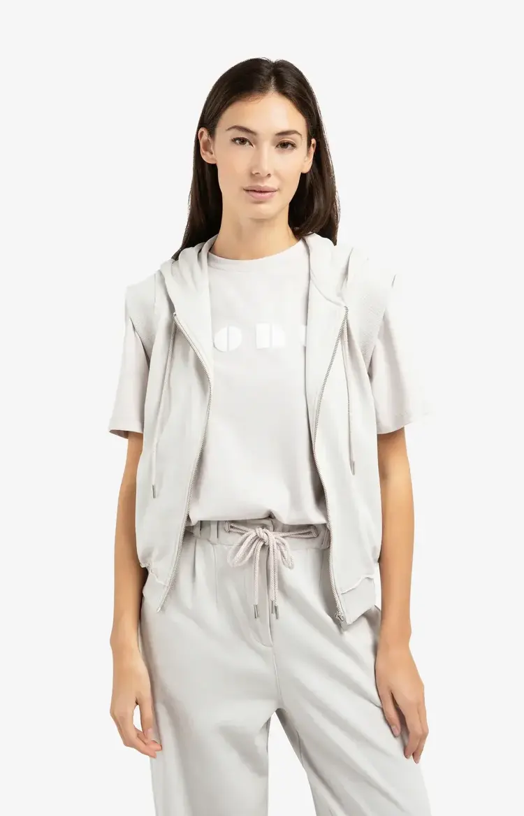 Yaya Sleeveless Hoodie with Cords Temple Gray