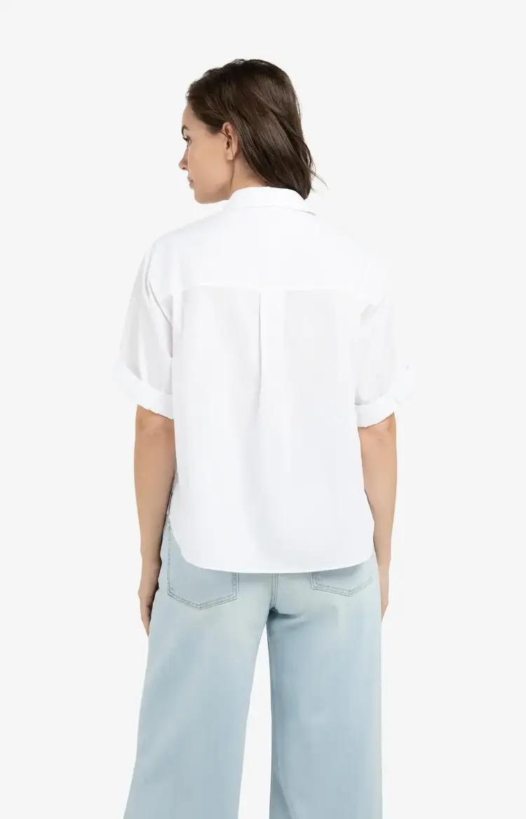 Yaya Blouse with Short Roll-Up Sleeve Pure White