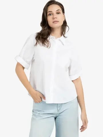 Yaya Blouse with Short Roll-Up Sleeve Pure White