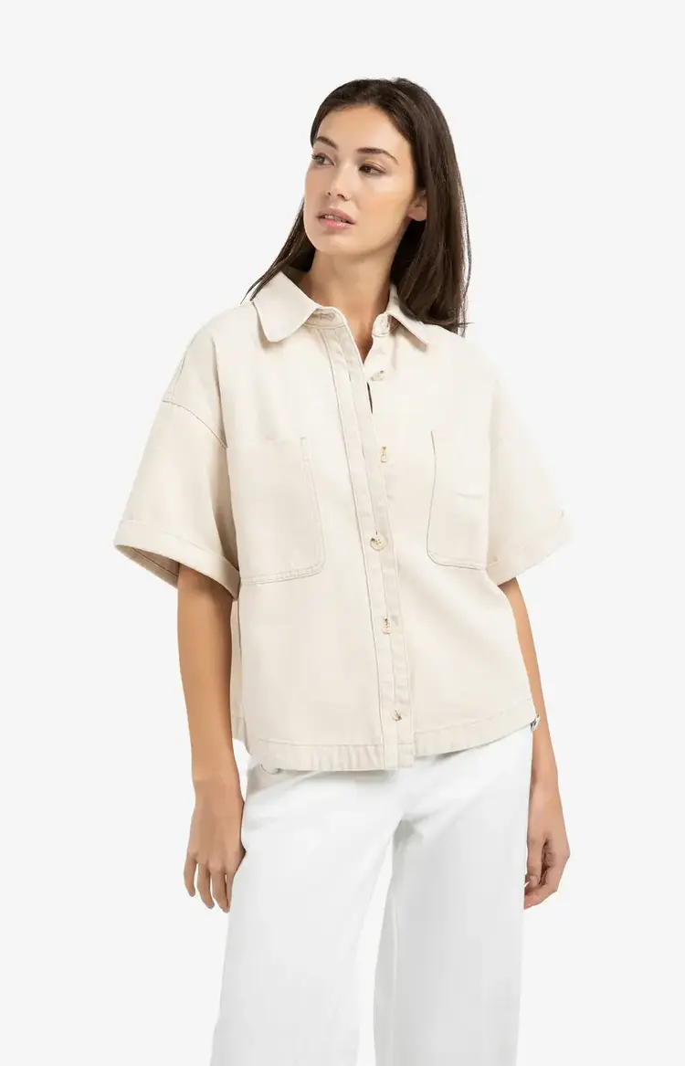 Yaya Denim Twill Short Sleeve Jacket Desert Beige Denim