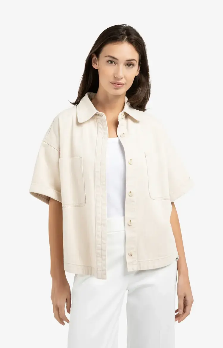 Yaya Denim Twill Short Sleeve Jacket Desert Beige Denim