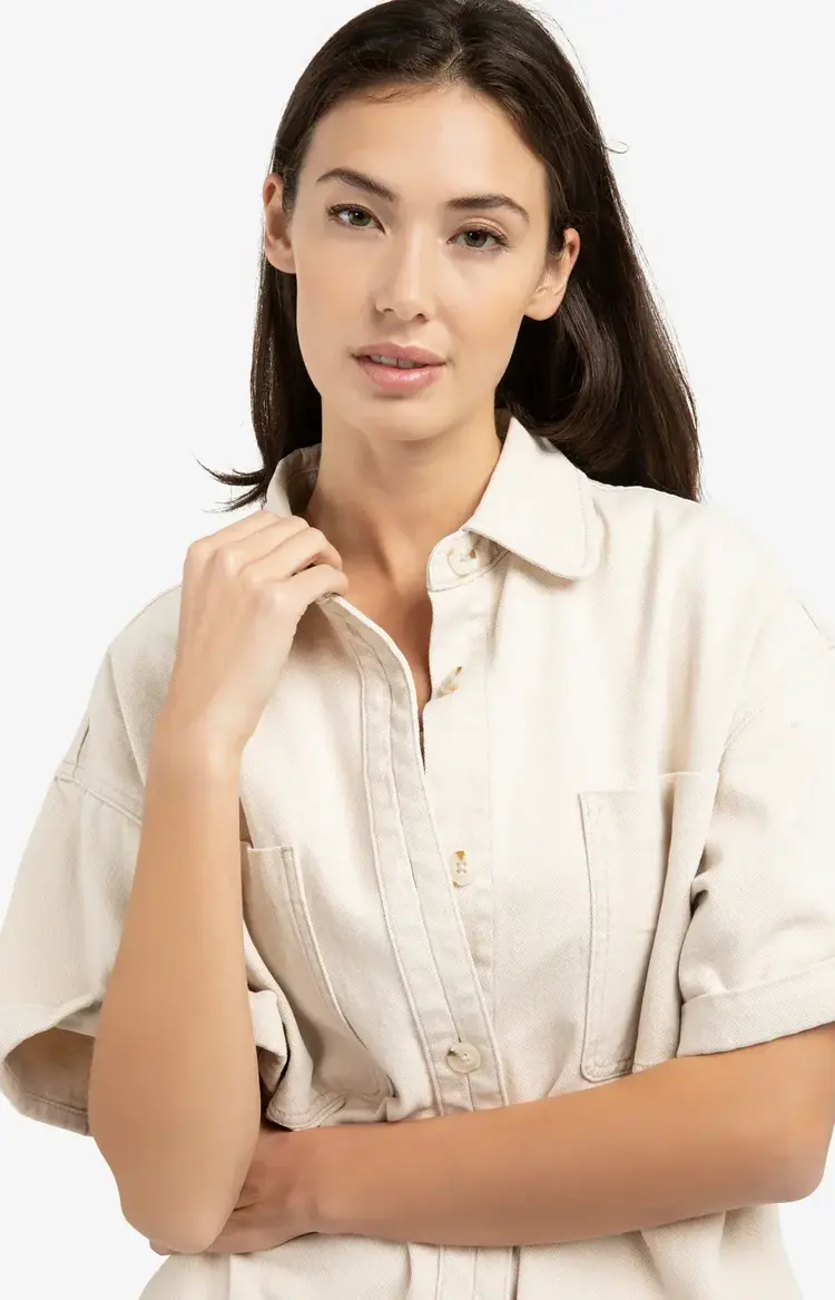 Yaya Denim Twill Short Sleeve Jacket Desert Beige Denim