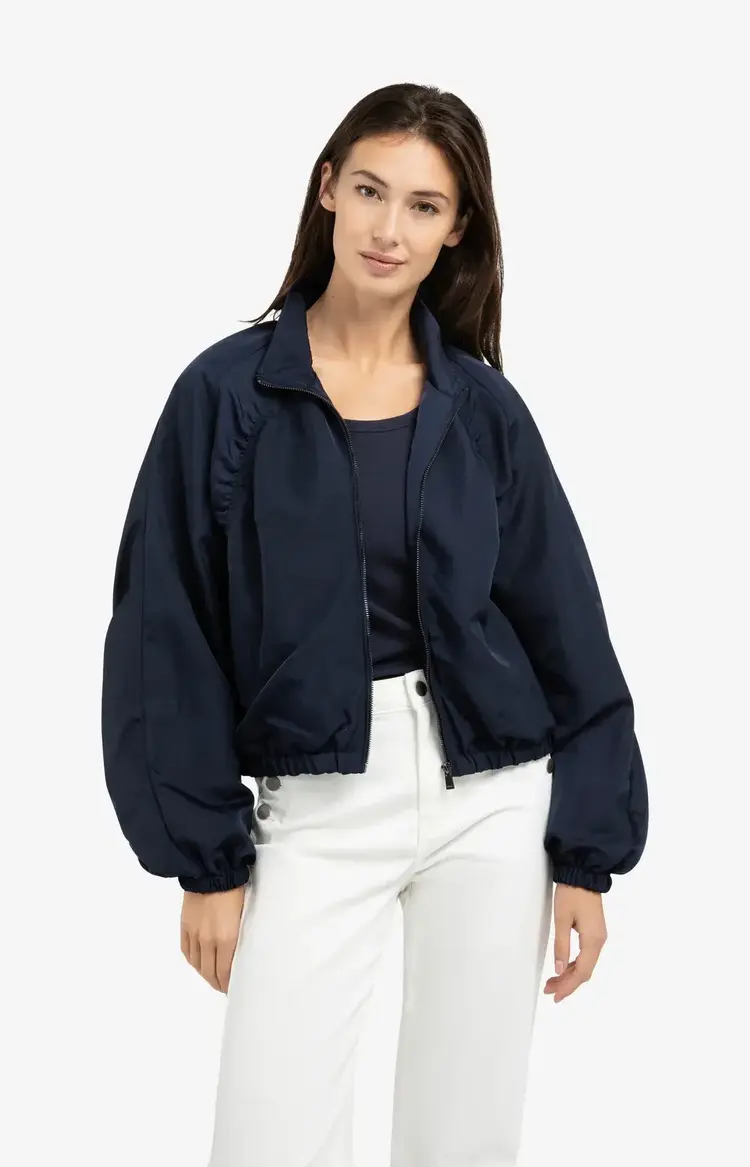 Yaya Short Woven Nylon Oversized Jacket Navy Blazer Blue