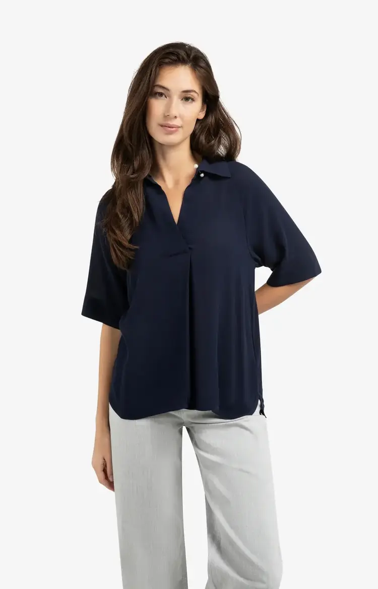 Yaya Short Sleeve Raglan Top with Polo Navy Blazer Blue