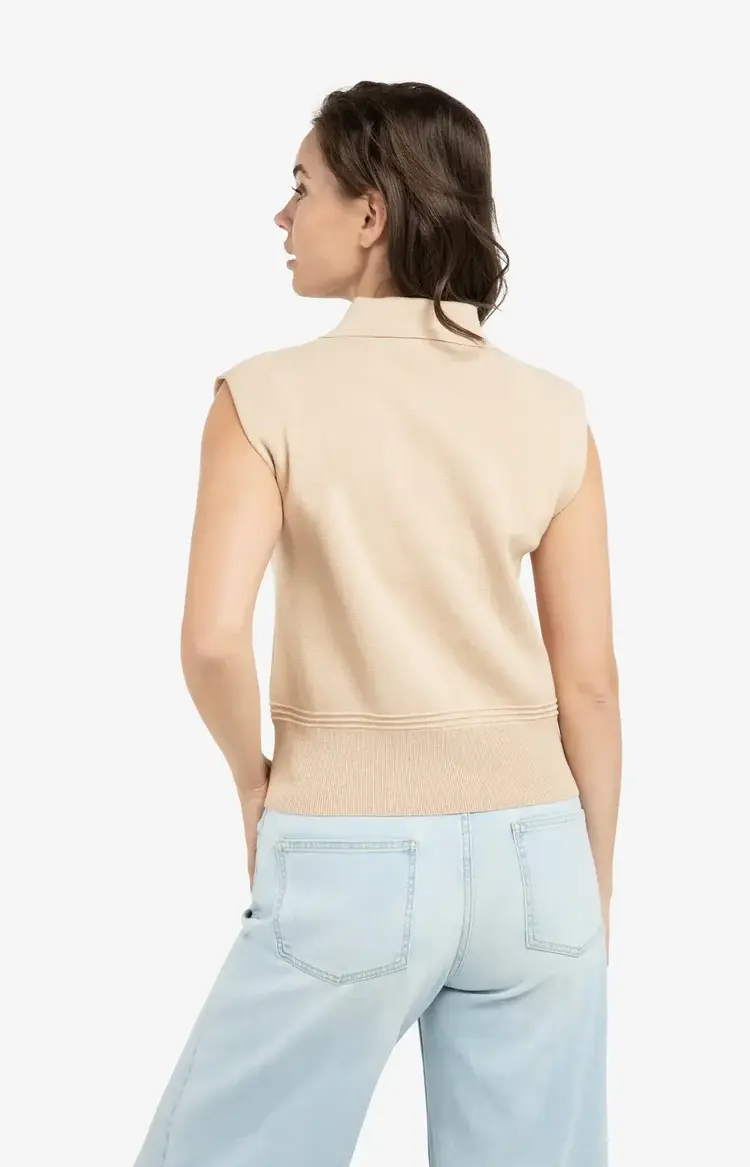Yaya Sleeveless Sweater with Collar Desert Beige