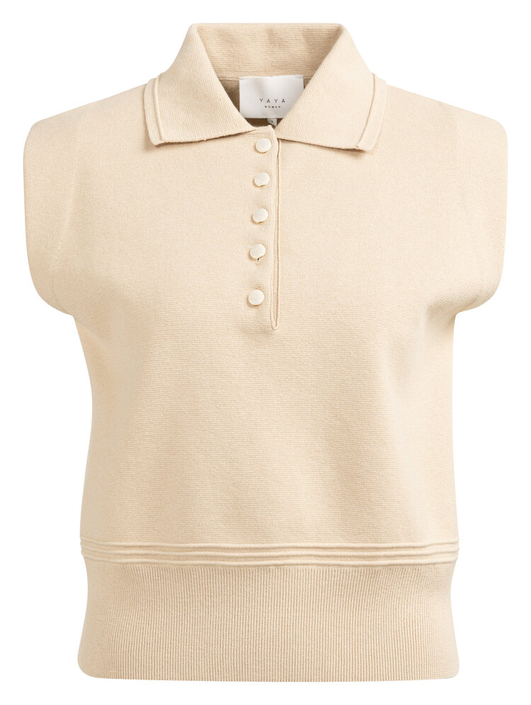 Yaya Sleeveless Sweater with Collar Desert Beige