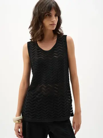 Joseph Ribkoff Jacquard Knit Chevron Stitch Tunic Top Black