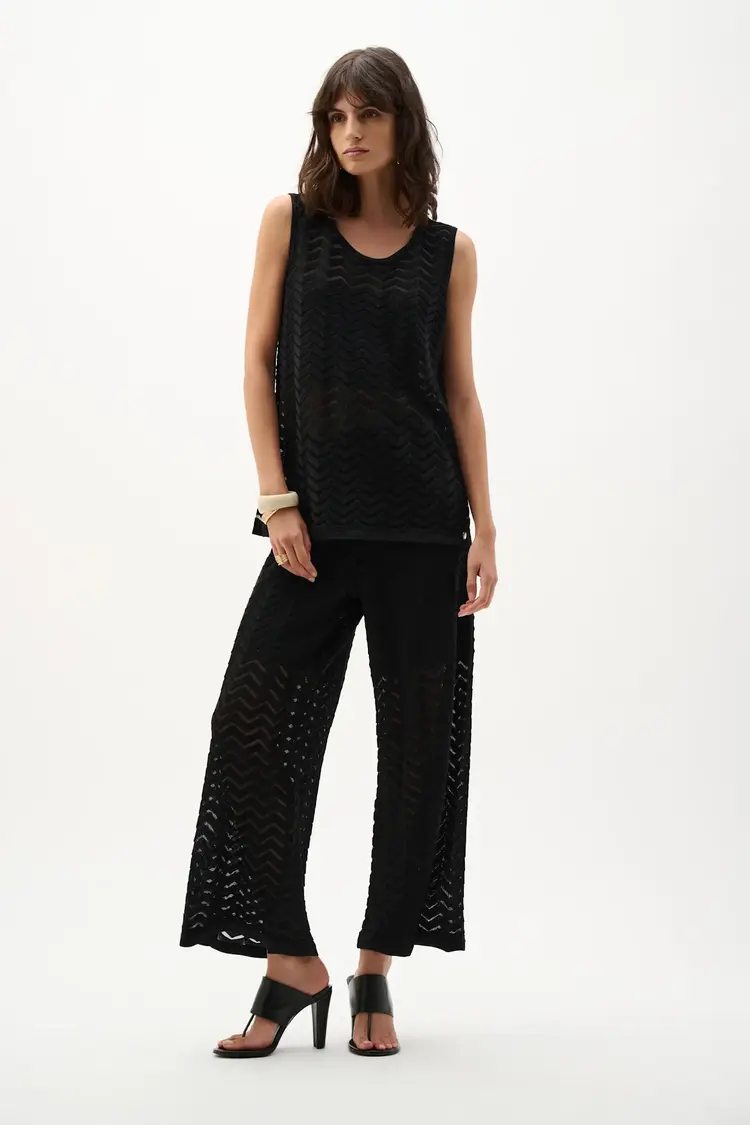 Joseph Ribkoff Jacquard Knit Chevron Stitch Tunic Top Black