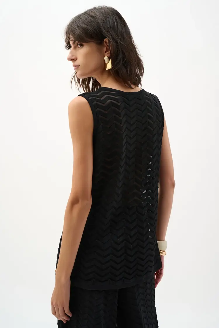 Joseph Ribkoff Jacquard Knit Chevron Stitch Tunic Top Black