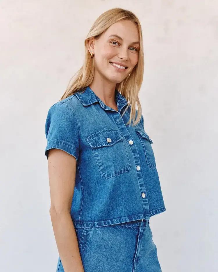 Bella Dahl Short Sleeve Flap Pocket Shirt Spring Horizon Wash