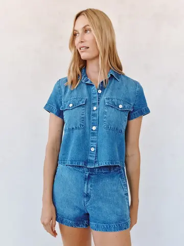 Bella Dahl Short Sleeve Flap Pocket Shirt Spring Horizon Wash