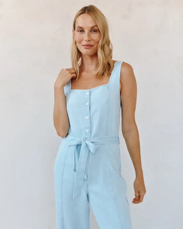 Bella Dahl Square Neck Jumpsuit Coastal Fade Wash