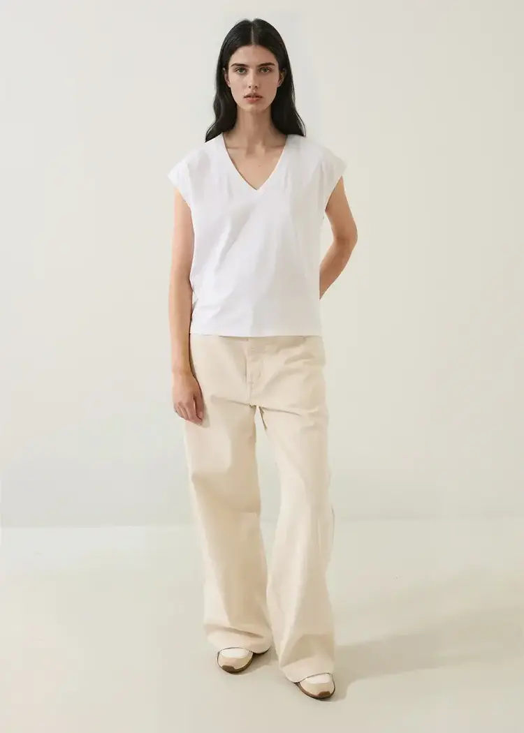 Patrick Assaraf Pima Cotton Stretch Dolman V-Neck Tee White