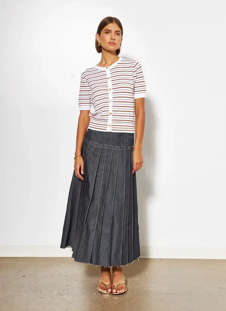 Line the Label Kitty Short Sleeve Cardigan Espresso Stripe