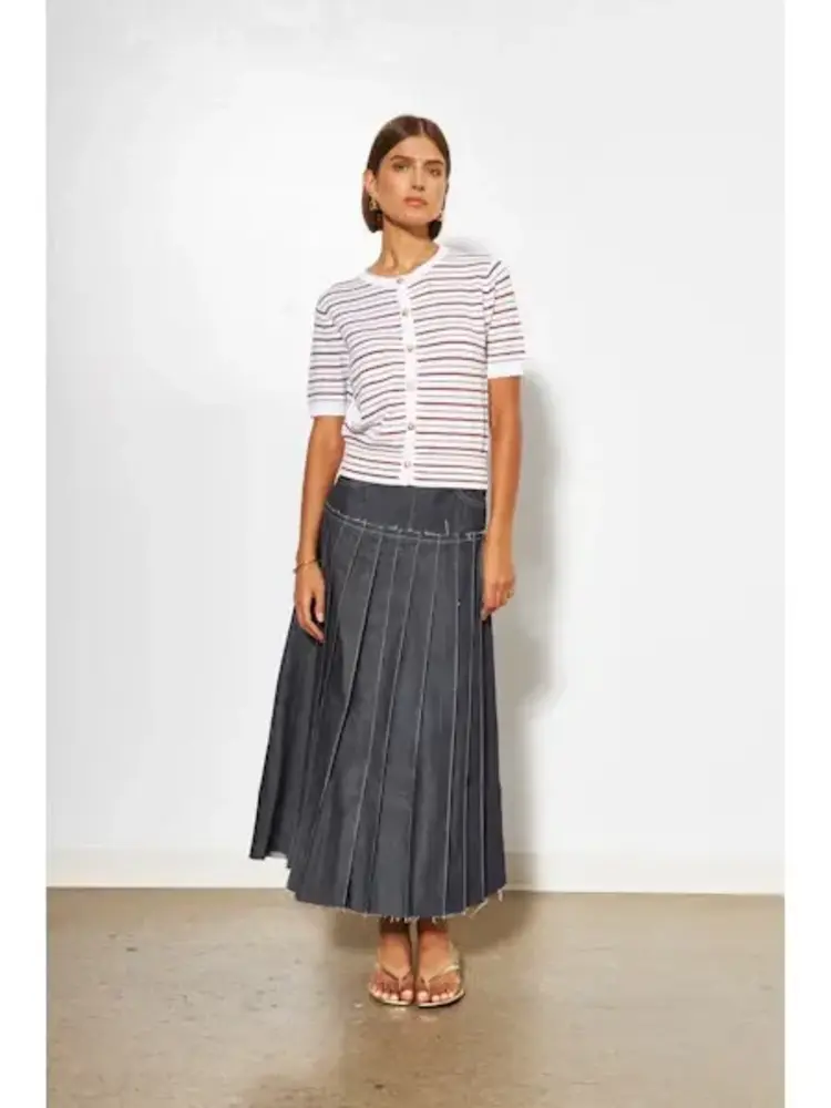 Line the Label Kitty Short Sleeve Cardigan Espresso Stripe