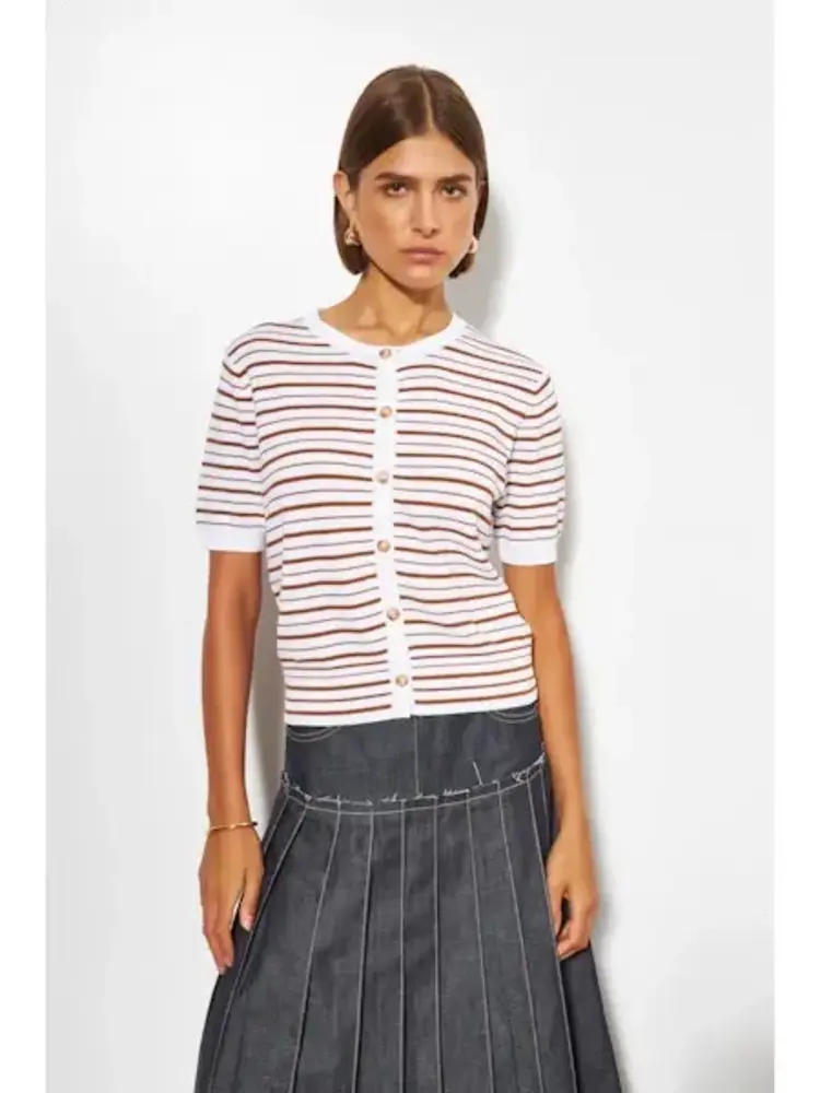 Line the Label Kitty Short Sleeve Cardigan Espresso Stripe