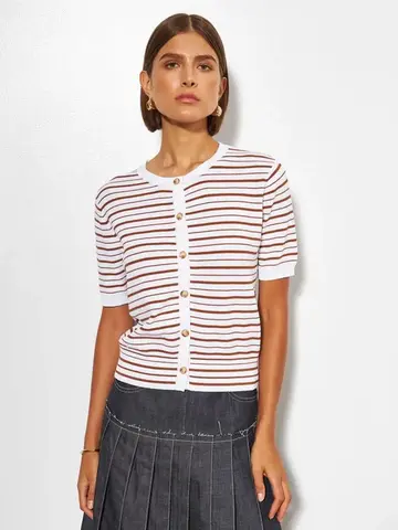 Line the Label Kitty Short Sleeve Cardigan Espresso Stripe