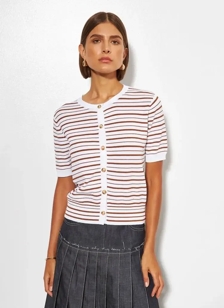 Line the Label Kitty Short Sleeve Cardigan Espresso Stripe