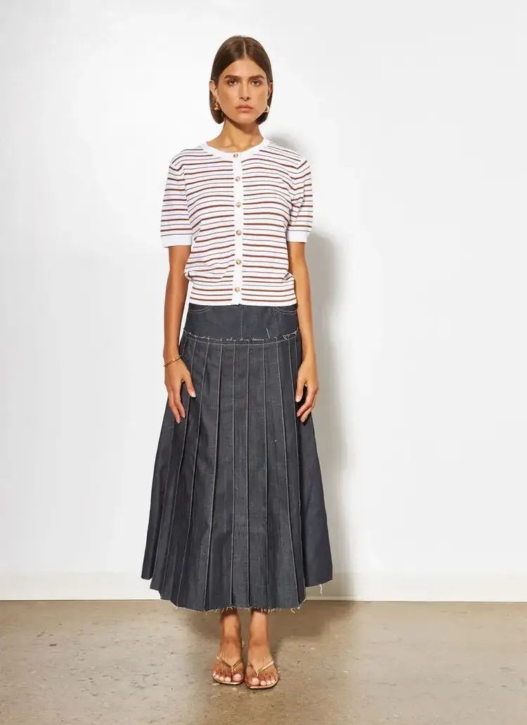 Line the Label Kitty Short Sleeve Cardigan Espresso Stripe