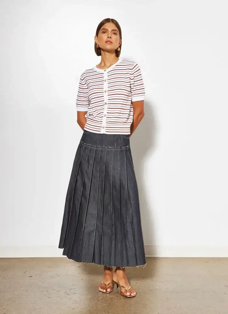 Line the Label Kitty Short Sleeve Cardigan Espresso Stripe