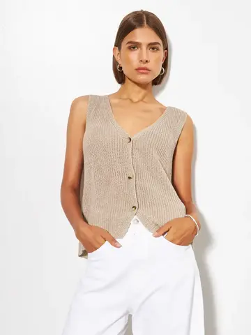 Line the Label Mira Open Button Knit Vest Rockpool