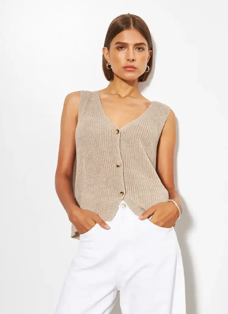 Line the Label Mira Open Button Knit Vest Rockpool