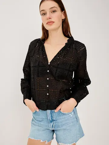 Rails Francine Top Black Grid Embroidery