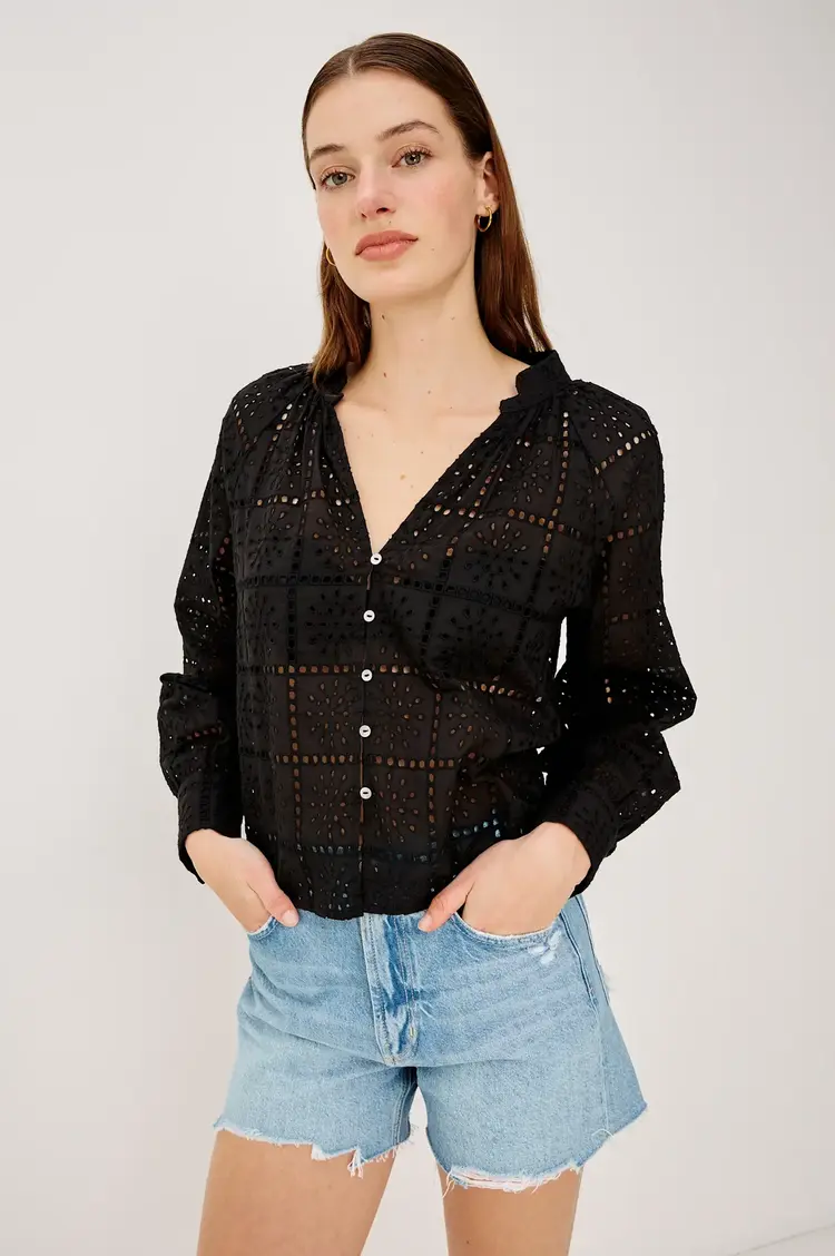 Rails Francine Top Black Grid Embroidery