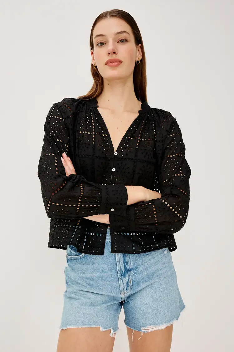 Rails Francine Top Black Grid Embroidery