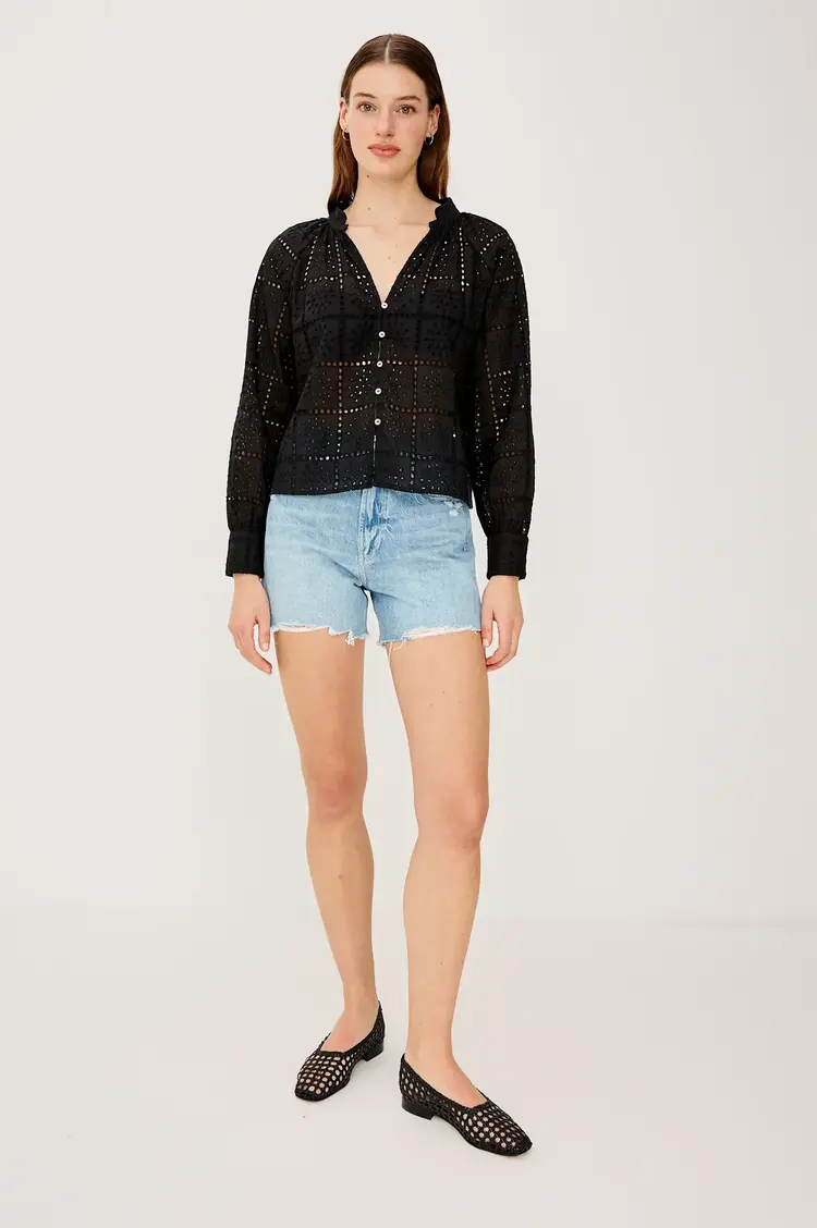 Rails Francine Top Black Grid Embroidery