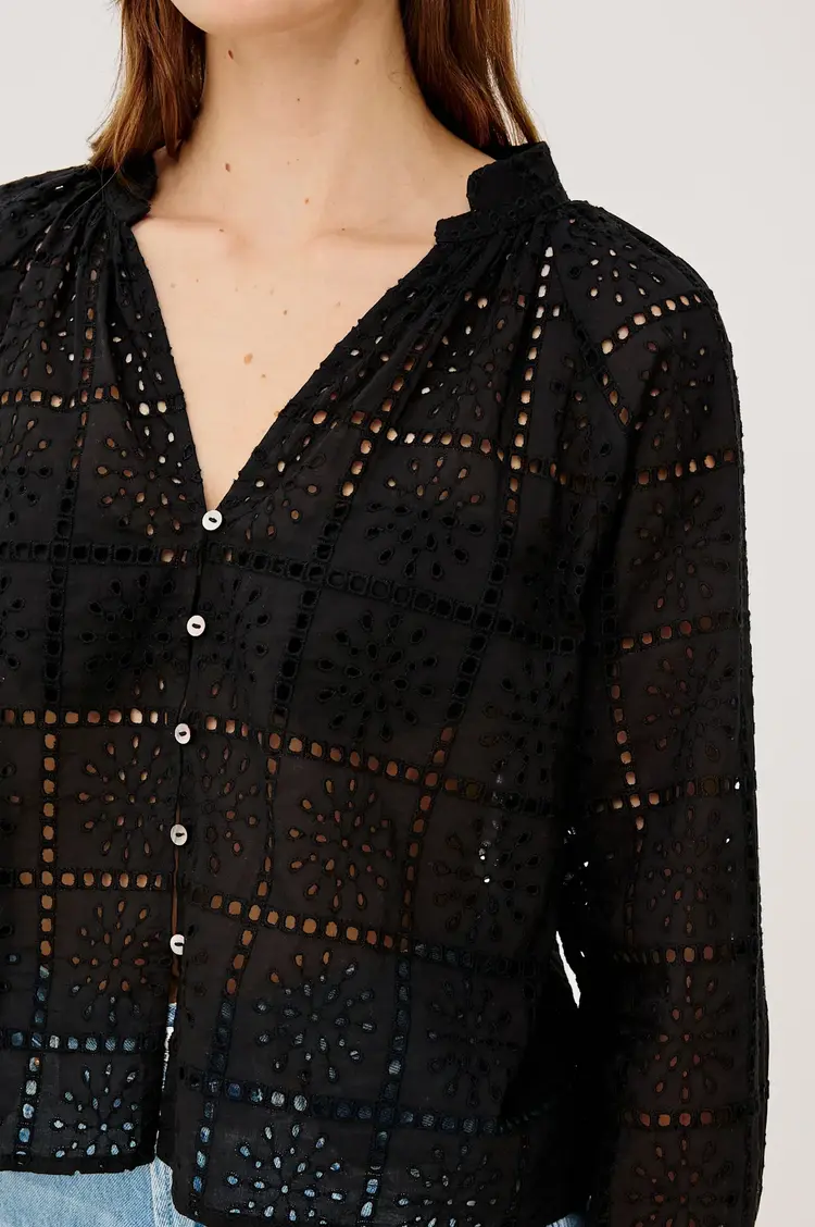 Rails Francine Top Black Grid Embroidery