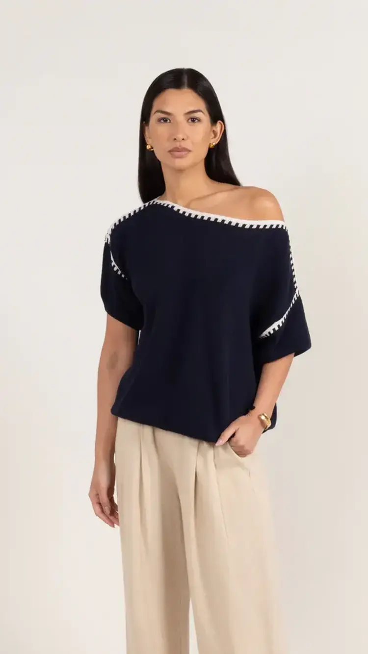 Charli London Billie Short Sleeve Cotton Knit Deep Blue